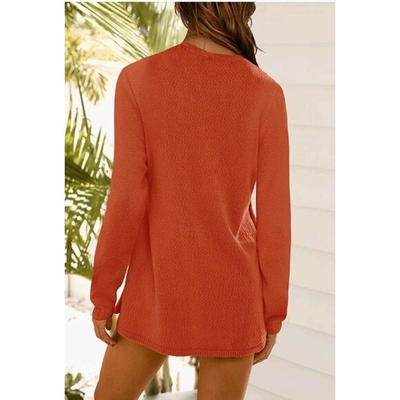 NENONA Women's XL Orange Two Piece Outfit Long Sleeve Tunic Sweater & Shorts - Picture 2 of 9
